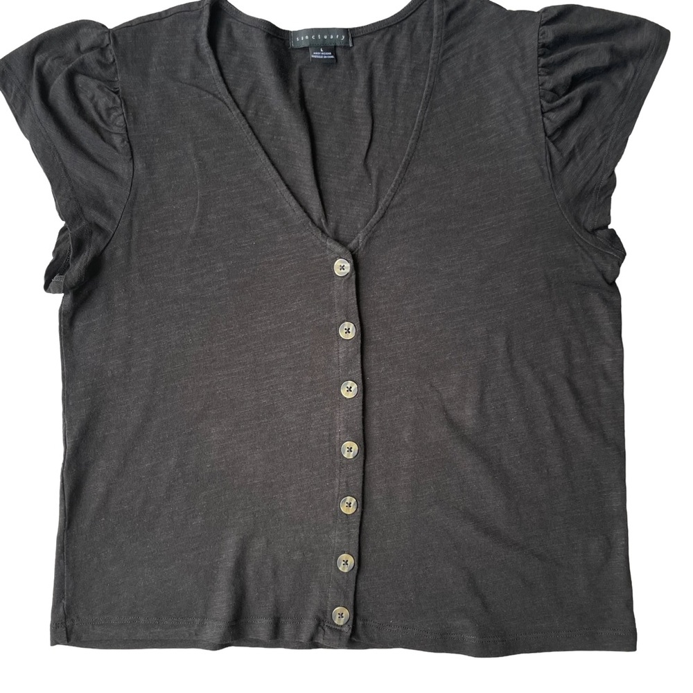 Sanctuary Women’s Top Black Size L Flutter Short Sleeve